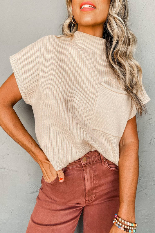 Patch Pocket Ribbed Knit Short Sleeve