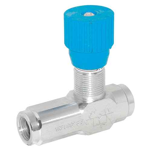 1/2" BSP Throttling Flow Regulator Valve Single Direction (One Way) Screw Knob Type
Ports 1/2" BSP
Max Flow 50 Litres Per Minute
Max Pressure  350 Bar
Body Zinc-plated steel
Internal Parts Hardened and ground steel
Seals BUNA N standard
Flow Adjustment Depends on Pressure and Fluid Viscosity 1/2" BSP Throttling Flow Regulator Valve Single Direction (One Way) Screw Knob Type
Ports 1/2" BSP
Max Flow 50 Litres Per Minute
Max Pressure  350 Bar
Body Zinc-plated steel
Internal Parts Hardened and ground steel
Seals BUNA N standard
Flow Adjustment Depends on Pressure and Fluid Viscosity