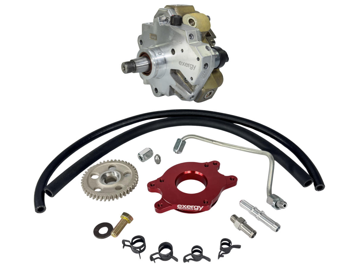 Are you losing rail pressure from your original worn out Denso HP4 pump? Are you looking for a pump with a proven long haul track record?  From stock up to 650+HP our Sportsman L5P CP3 pumps are the best and most affordable solution for an upgraded pump that won't require significant supporting modifications or tuning.
 
Exergy Sportsman pumps have higher flowing valves that last longer than stock making them a great replacement option. They also continue to increase flow with RPM beyond 3,000 RPM. Stock pumps typically stop increasing flow when RPM exceeds approximately 3,000 RPM.
 
Pioneering a reliable modified CP3 pump did not come easy. Thousands of hours of research and development have gone into making our pumps what they are today. We found the limits on a durability test bench, not on customers vehicles. After the initial R&D was complete, each series of pump was subject to one final test in which we ran the pump at 4500 rpms and a pressure that far exceeded what the pumps will see in the field for 40 hours. A final inspection was done after this test to ensure no parts had significant wear. In production, each and every pump is tested throughout the entire operating range of the pump up to 4500 rpm and 29,000 psi to ensure 100% proper function before being installed into a vehicle.
 
Our Sportsman pumps have been verified by third party testing to have a "Reasonable Bases" of being compliant with Federal Emission requirements.