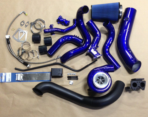 LB7 Single turbo kit w/ 3" Y-bridge. Includes customer supplied thermostat housing and coolant crossover pipe to be coated to match