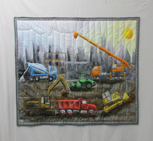 Construction Vehicle Panel Crib Quilt - 36" x 40"