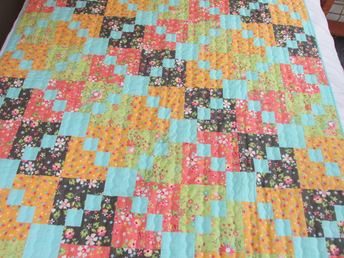 Spring Double 4 Patch Throw/Lap  Quilt - 48" x 56" 