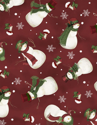Woodland Snowmen - Tossed Snowmen Red - Wilmington 
