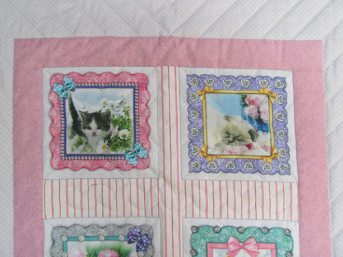Kitties and Flowers Crib Quilt- 35" x 47"