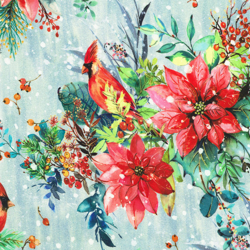 Winter Poinsettias and Birds