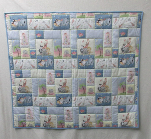 Blue Patchwork Panel Panel Crib Quilt- 38" x 43"