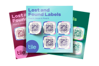 Three stacked sheets of Tile’s Lost and Found Labels