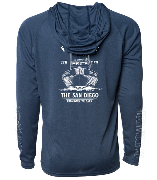 San Diego Long Sleeve  Hooded Sun Shirt - Navy Heather 