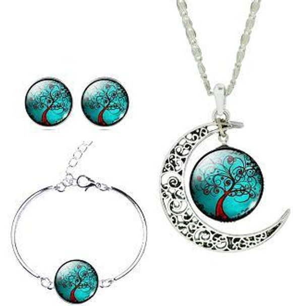 Life Tree Cabochon Pendant Necklace Bracelet Earrings 