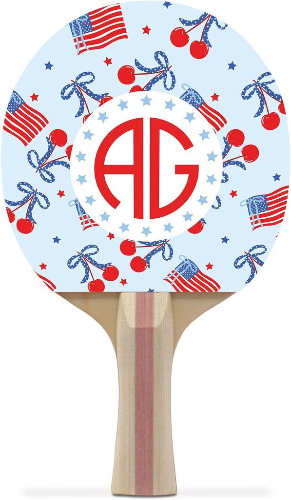 Personalized Name USA Flag & Cherries Ping Pong Paddle