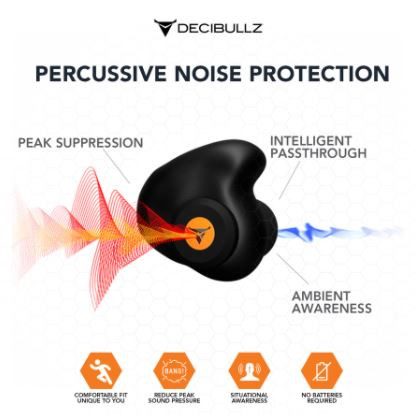 DECIBULLZ CUSTOM MOLDED PERCUSSIVE EARPLUGS BLACK The Outpost