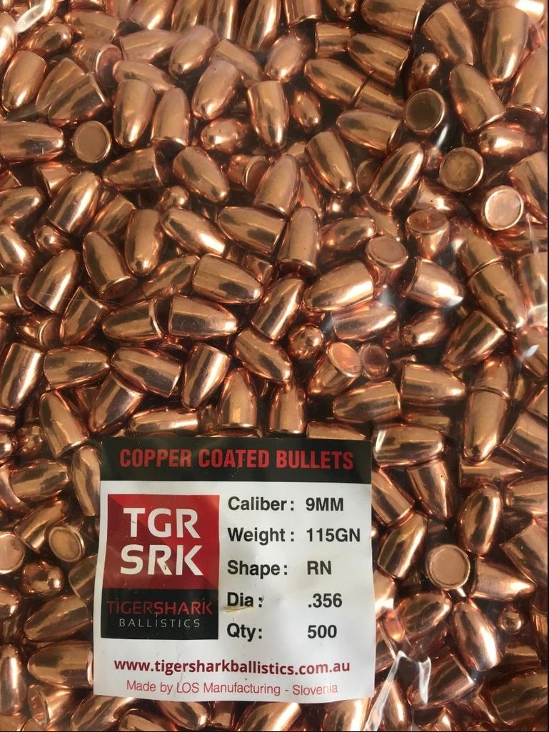 TIGERSHARK 9MM/38 SUPER 115GR ROUND NOSE 500 PACK
