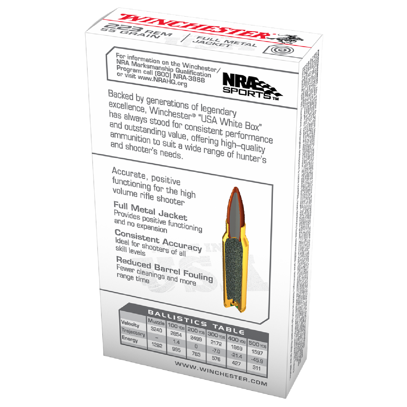 WINCHESTER USA .223 REM 55 GR FMJ VALUE PACK | 20 PACK