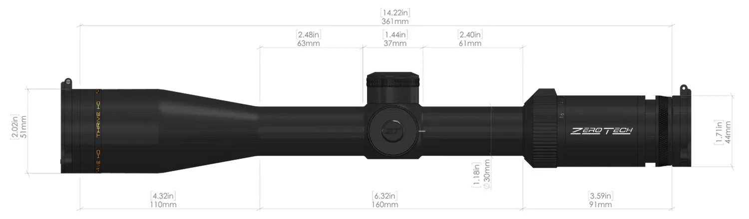 ZEROTECH THRIVE HD FFP 4-16X44 IR LR HUNTER MRAD
