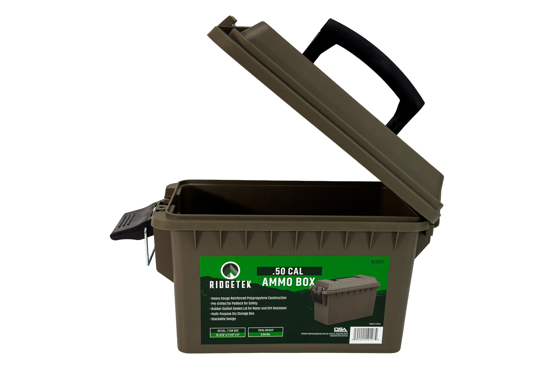 RIDGETEK .50CAL  AMMO BOX DARK EARTH INC. PADLOCK