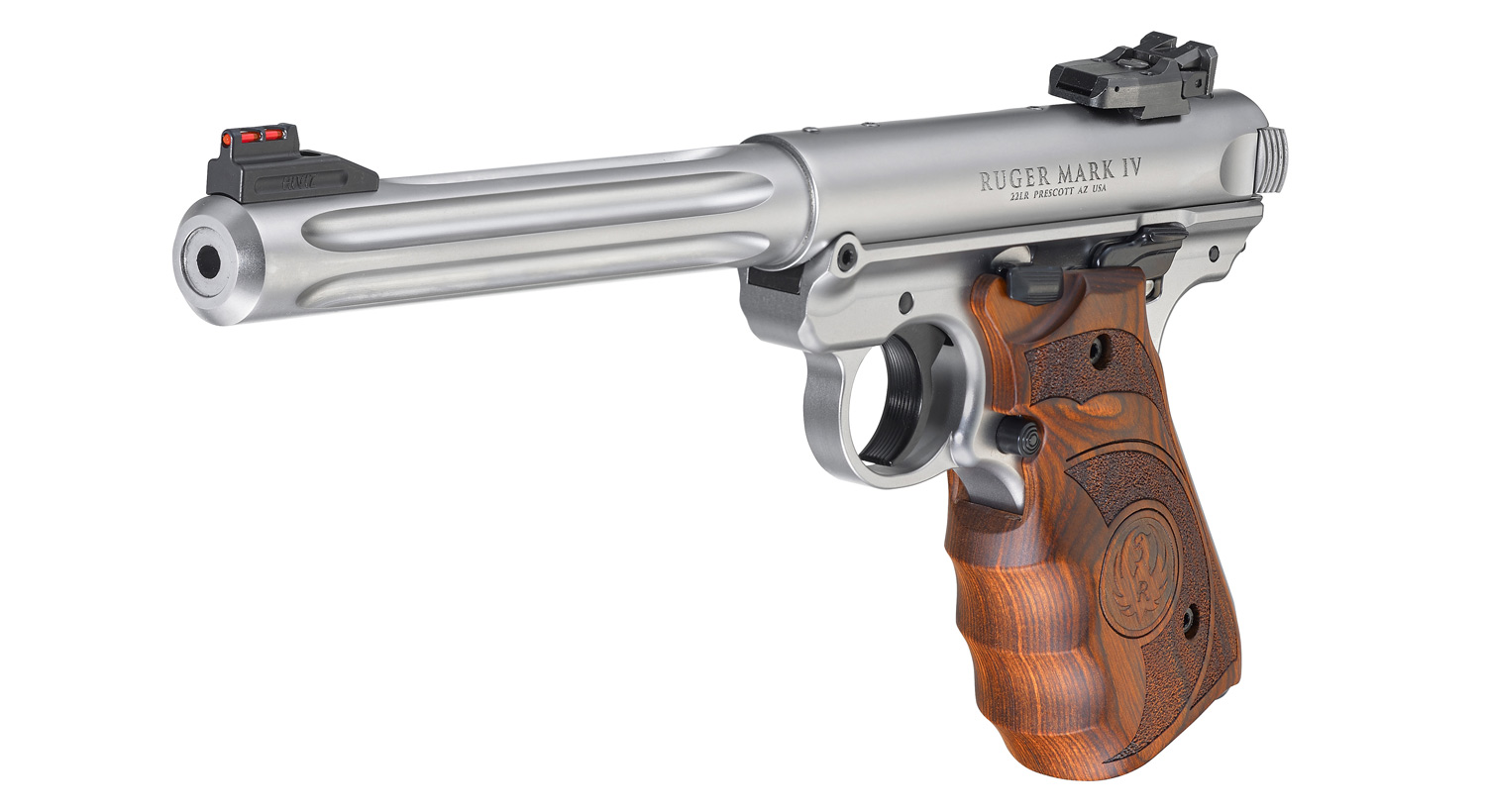 RUGER MKIV HUNTER STAINLESS .22LR WITH TARGET GRIPS