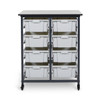 Mobile Bin Storage Unit Double Row with Large Gray Bins - Luxor MBS-DR-8L