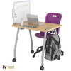 Echo Rectangular Individual Student Desk, shown with casters, grommet, hooks, and side docks - Haskell