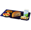 2x2 School Compartment Tray with Circle Pack of 24, shown with food - Cambro