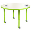Dry Erase Velocity Circle Activity Table with Adjustable Height, shown with casters - Allied