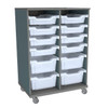 CEF Hideaway Single-Sided 12 Bin Storage Cart with Shallow and Deep Trays