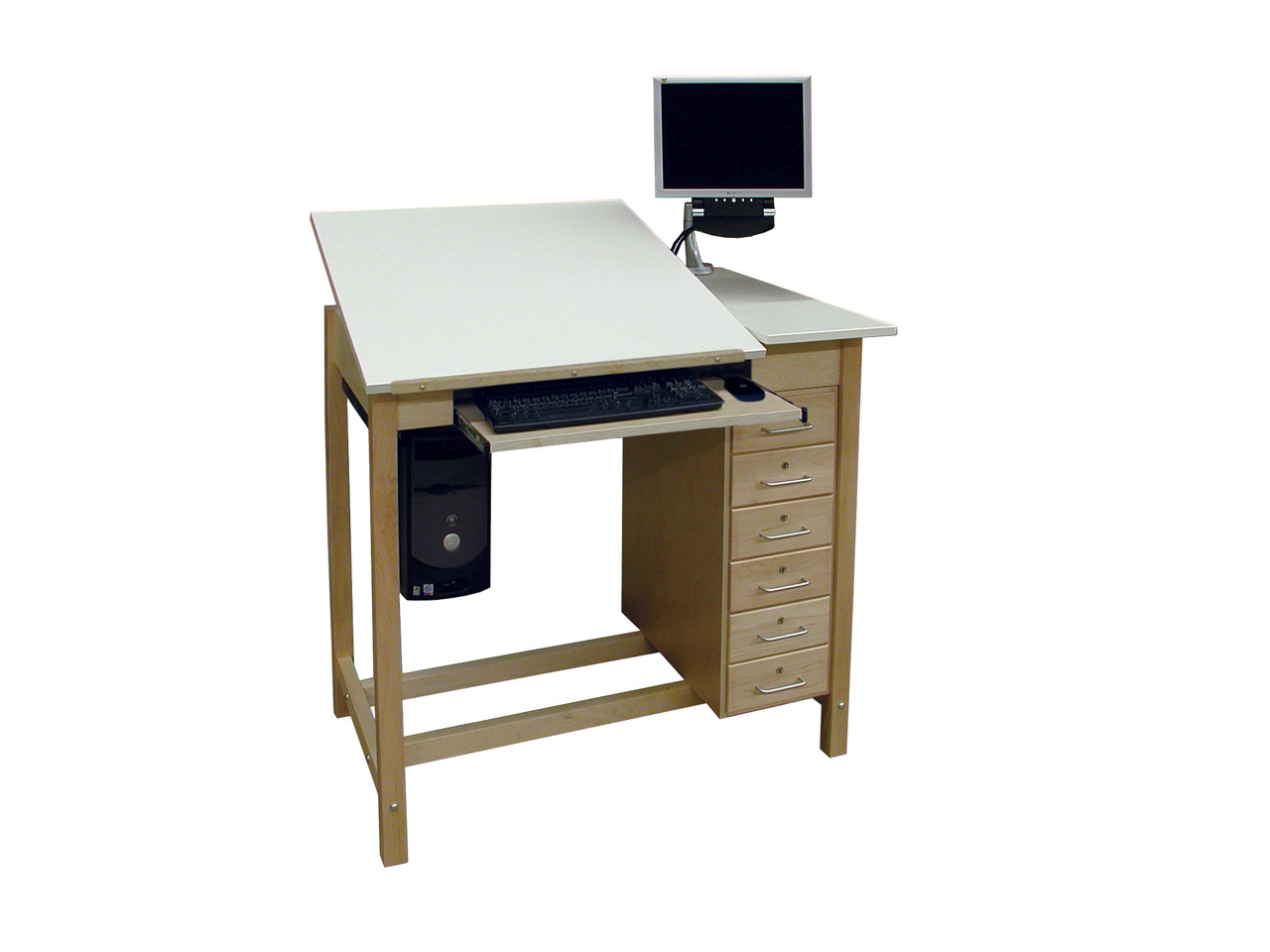 Hann Adjustable Top Drawing Table, Full-top Table with 6 Drawers