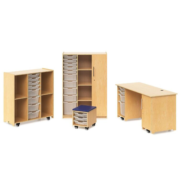 Whitney Brothers Teachers Desk With Trays and Locking Door - Thumbnail 2