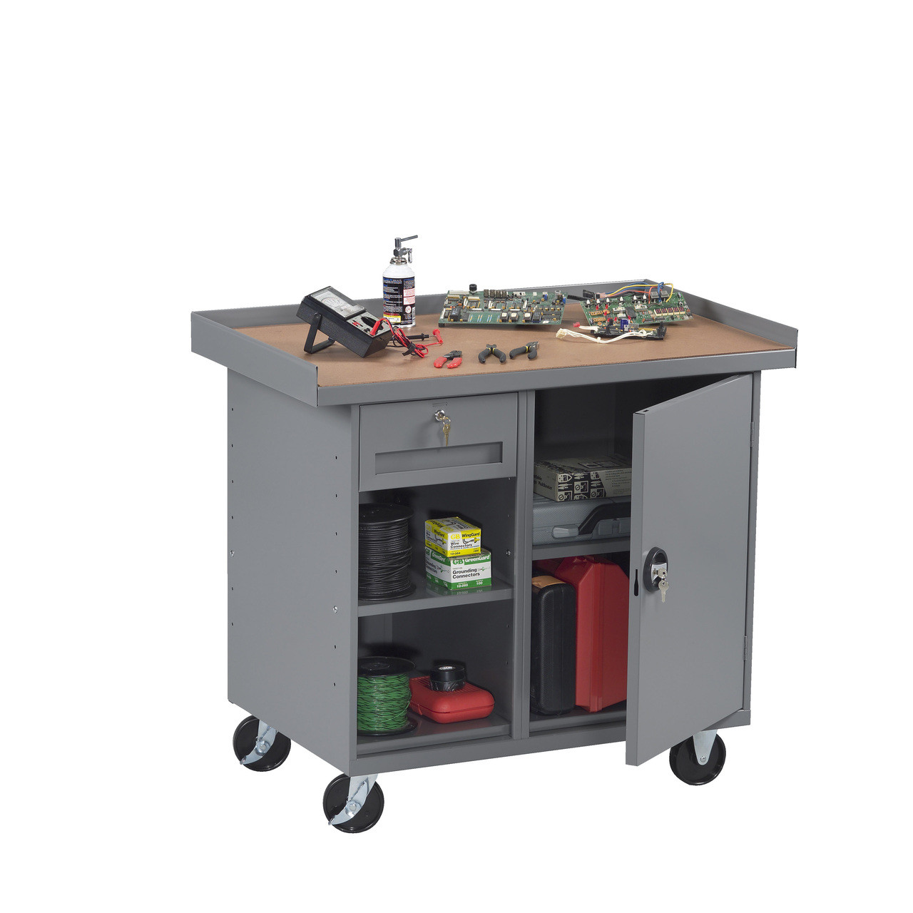 Tennsco Mb 2 2542 Mobile Workbench With Cabinet And One Drawer 45