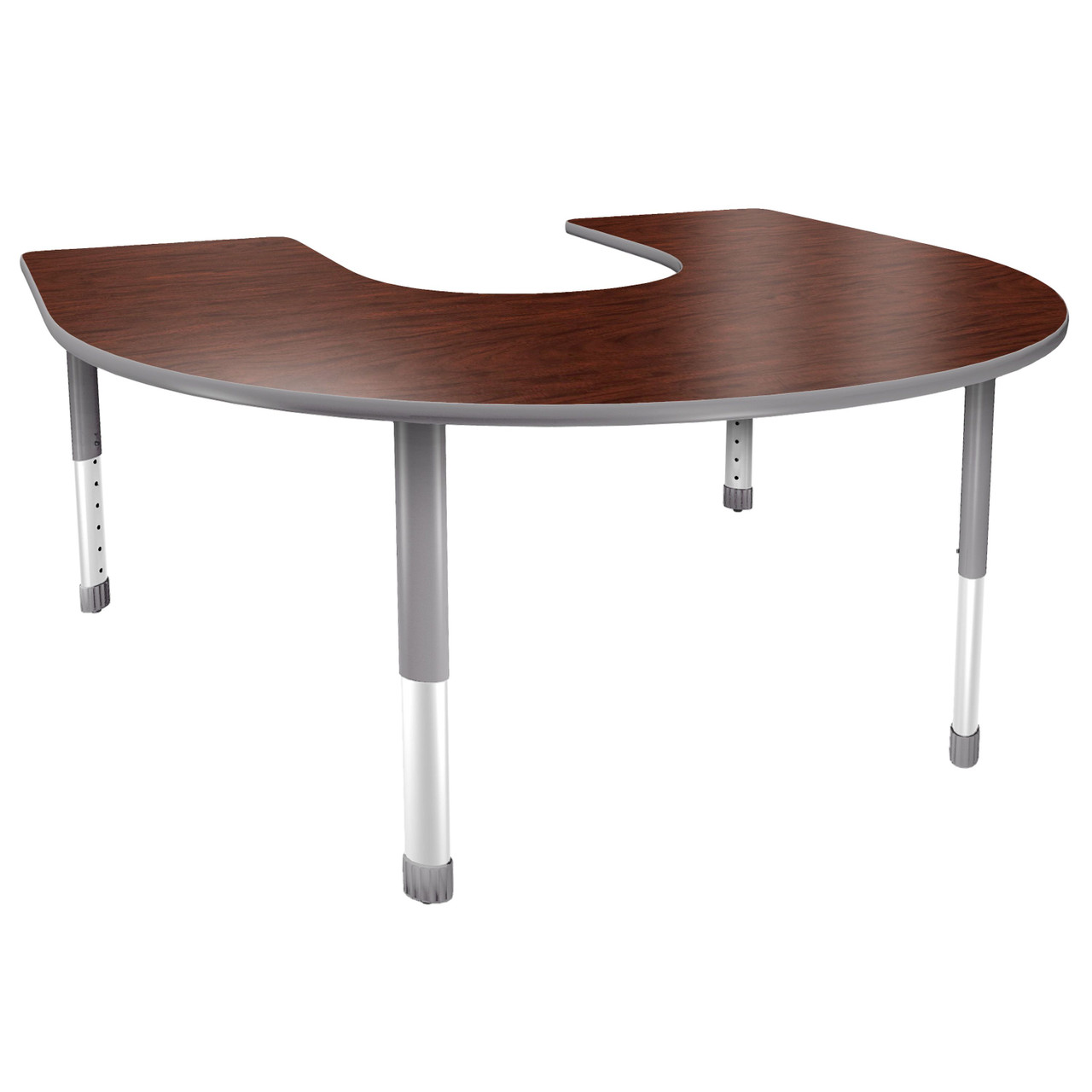 66 x 60 Horseshoe Shaped Height Adjustable Mobile Classroom Table- Maple  