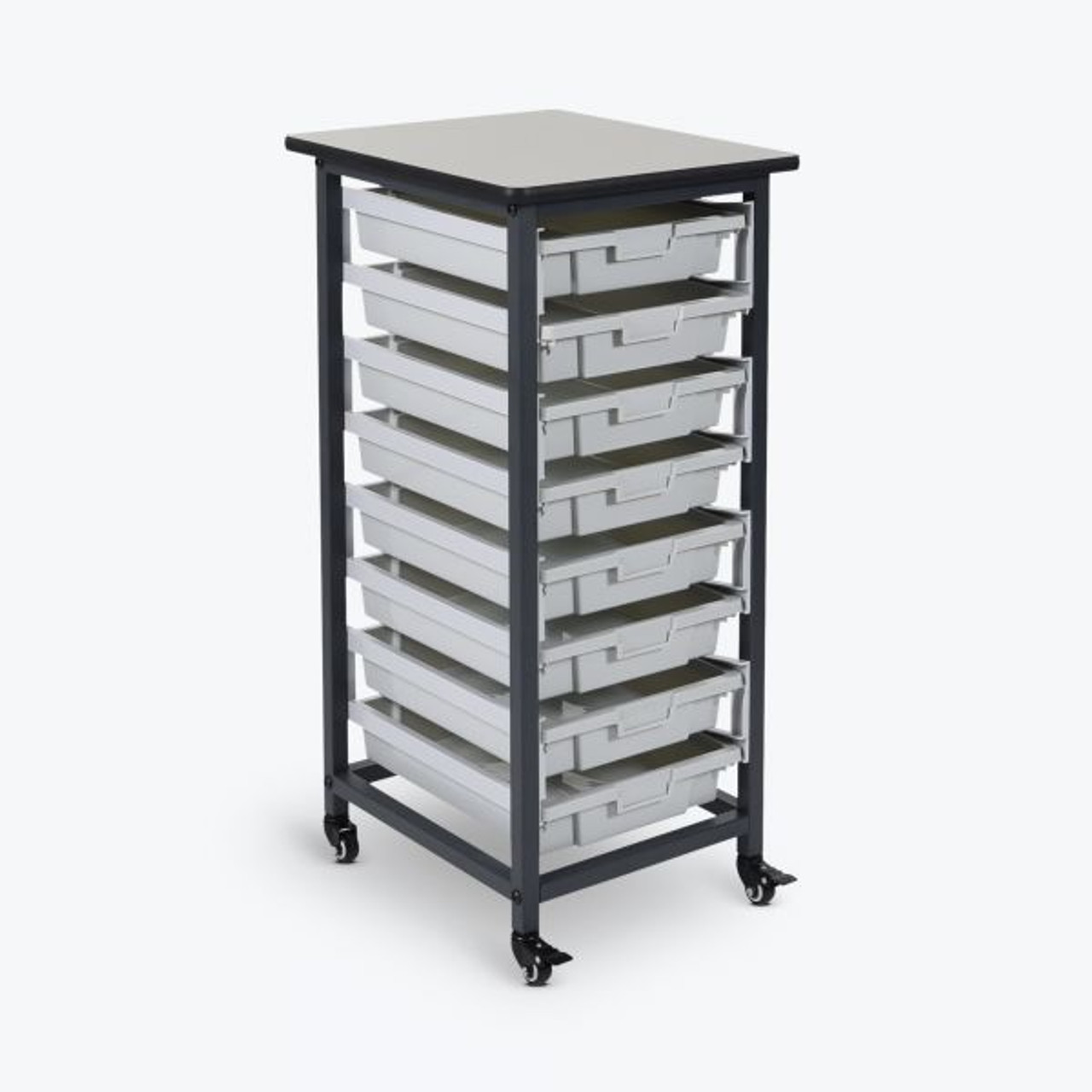 Luxor Mobile Bin Storage Unit - Double Row with Small Clear Bins