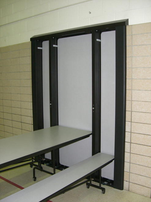 Double Depth 28-foot Against the Wall Mounted Table with Benches - Mitchell RD-08-214-3012-A Double Depth 28-foot Against the Wall Mounted Table with Benches - Mitchell RD-08-214-3012-A