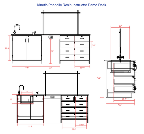 Kinetic Instructor Demo Desk with Sink/Features - Diversified 1114K  Kinetic Instructor Demo Desk with Sink/Features - Diversified 1114K