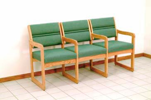 Wooden Mallet DW1-3D Valley Three Seat Guest Chair Sled Base with Arms and Designer Fabric
