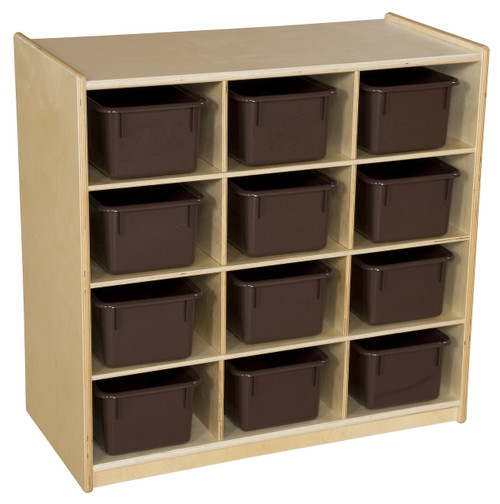 Wood Designs WD16122 Natural Cubby Storage with 12 Brown Trays Wood Designs WD16122 Natural Cubby Storage with 12 Brown Trays