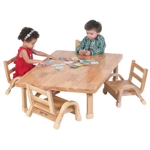Natural Wood Table and Chair Set, toddler size shown in use - Children's Factory AB7810SET Natural Wood Table and Chair Set, toddler size shown in use - Children's Factory AB7810SET