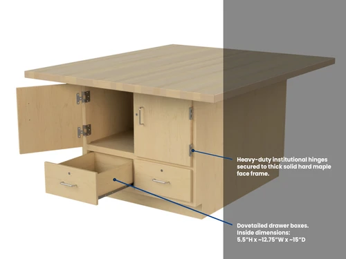 Hann AWS-3332U Butcher Block Art and Printmaking Workstation with Cupboard and Drawers