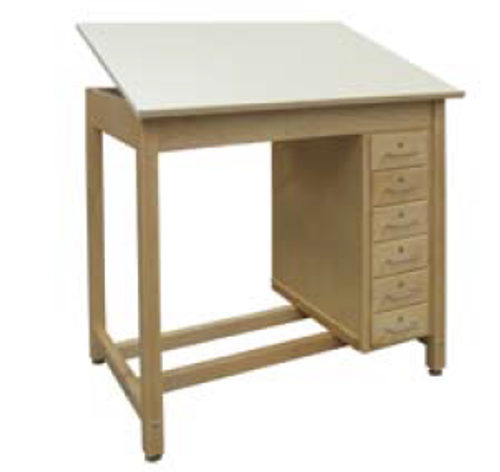 Hann WD-31 Drawing Table Includes 6 Drawers 42x30 Adjustable Angled Top