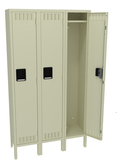 Tennsco STK-121260-3 Unassembled Steel Single Tier 3 Wide Locker with Legs 36 x 12 x 66