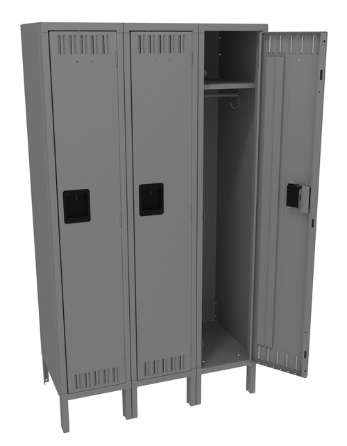 Tennsco STS-151560-3 Steel Single Tier 3 Wide Locker with Legs 45x15x66 Fully Assembled