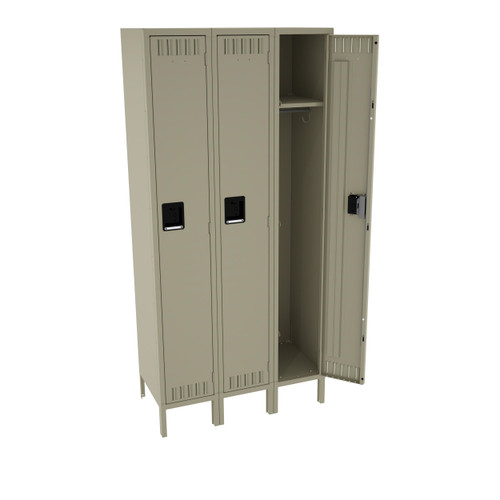 Tennsco STK-121872-3 Unassembled Steel Single Tier 3 Wide Locker with Legs 36 x 18 x 78 Tennsco STK-121872-3 Unassembled Steel Single Tier 3 Wide Locker with Legs 36 x 18 x 78