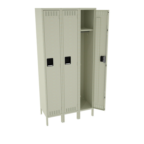 Tennsco STK-121872-3 Unassembled Steel Single Tier 3 Wide Locker with Legs 36 x 18 x 78 Tennsco STK-121872-3 Unassembled Steel Single Tier 3 Wide Locker with Legs 36 x 18 x 78