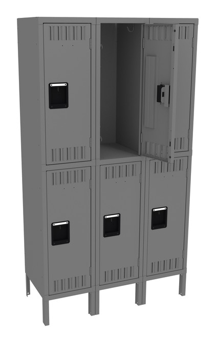 Tennsco DTK-121530-3 Unassembled Steel Double Tier 3 Wide Locker with Legs 36 x 15 x 66