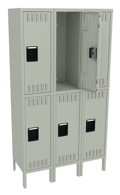 Tennsco DTK-121530-3 Unassembled Steel Double Tier 3 Wide Locker with Legs 36 x 15 x 66