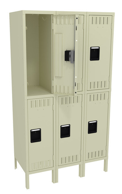 Tennsco DTK-121830-3 Unassembled Steel Double Tier 3 Wide Locker with Legs 36 x 18 x 66  Tennsco DTK-121830-3 Unassembled Steel Double Tier 3 Wide Locker with Legs 36 x 18 x 66