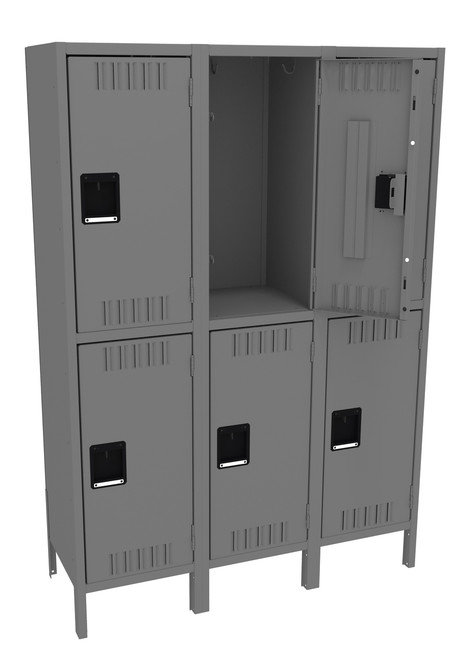 Tennsco DTK-151530-3 Unassembled Steel Double Tier 3 Wide Locker with Legs 45 x 16 x 66