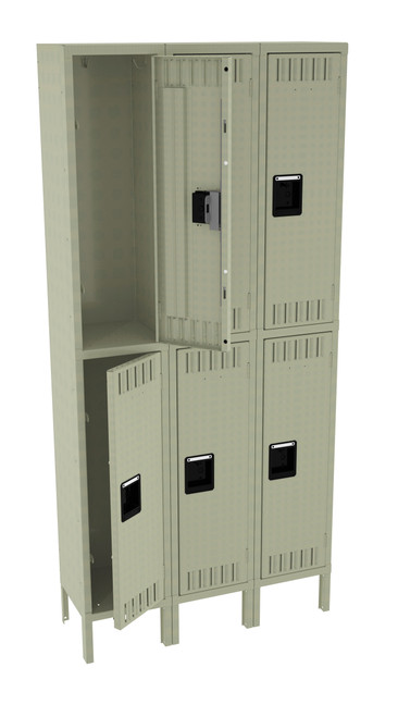 Tennsco DTK-121236-3 Unassembled Steel Double Tier 3 Wide Locker with Legs 36 x 12 x 78 