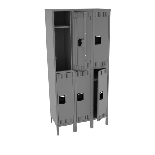 Tennsco DTK-121836-3 Unassembled Steel Double Tier 3 Wide Locker with Legs 36 x 18 x 78 Tennsco DTK-121836-3 Unassembled Steel Double Tier 3 Wide Locker with Legs 36 x 18 x 78
