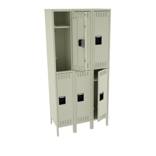 Tennsco DTK-121836-3 Unassembled Steel Double Tier 3 Wide Locker with Legs 36 x 18 x 78 Tennsco DTK-121836-3 Unassembled Steel Double Tier 3 Wide Locker with Legs 36 x 18 x 78