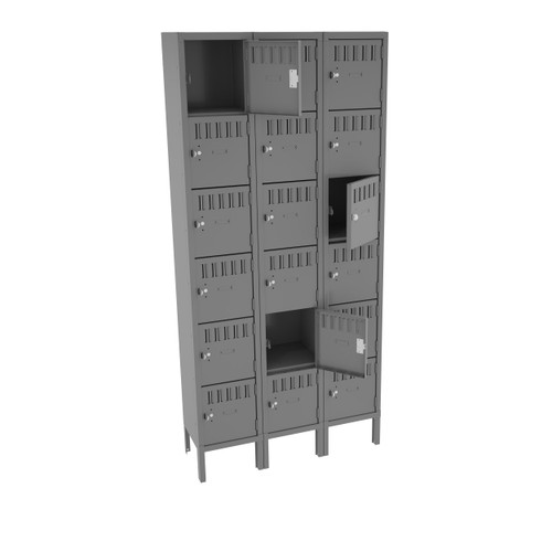 Tennsco BK6-121212-3 Unassembled Steel 6 Tier Box Lockers 3 Wide with Legs 36 x 12 x 78 Tennsco BK6-121212-3 Unassembled Steel 6 Tier Box Lockers 3 Wide with Legs 36 x 12 x 78