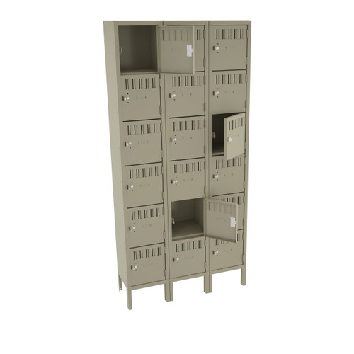Tennsco BK6-121212-3 Unassembled Steel 6 Tier Box Lockers 3 Wide with Legs 36 x 12 x 78 Tennsco BK6-121212-3 Unassembled Steel 6 Tier Box Lockers 3 Wide with Legs 36 x 12 x 78